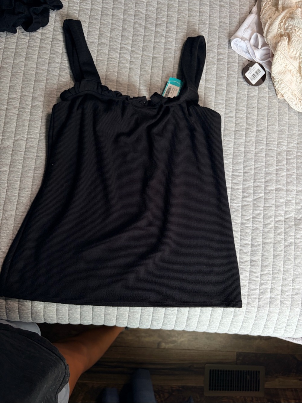 Gilly Hicks Black Ruffle-Trim Square Neck Tank